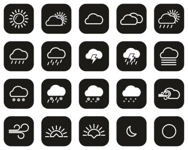 Hava Simgeleri Siyah Üzerine Beyaz Düz Tasarım Büyük Ayarlı