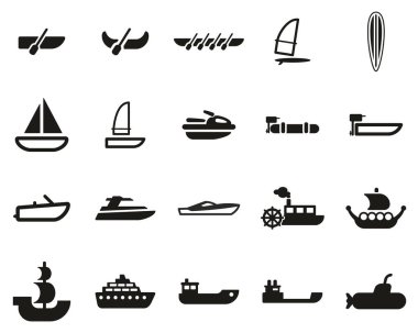 Tekne ya da Gemi Simgeleri Siyah & Beyaz Set Büyük