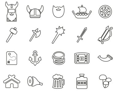 Viking Simgeleri Siyah & Beyaz İnce Çizgi Büyük Ayarla