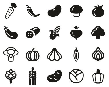 Sebze Simgeleri Siyah & Beyaz Kümesi Büyük