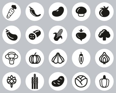 Sebze Simgeleri Siyah & Beyaz Düz Tasarım Çemberi Büyük Ayarla