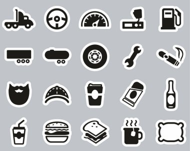 Kamyon Sürücüsü Simgeleri Siyah & Beyaz Etiketi Büyük Ayarla