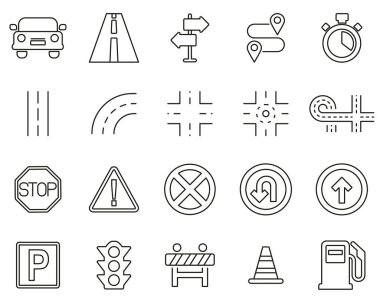 Trafik Simgeleri Siyah & Beyaz İnce Çizgi Büyük Ayarla