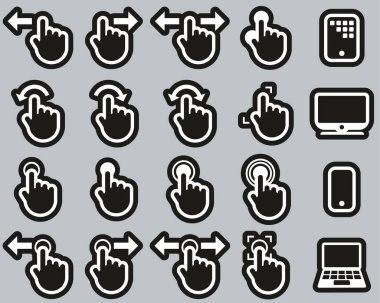 Touchscreen Icons White On Black Sticker Set Big clipart