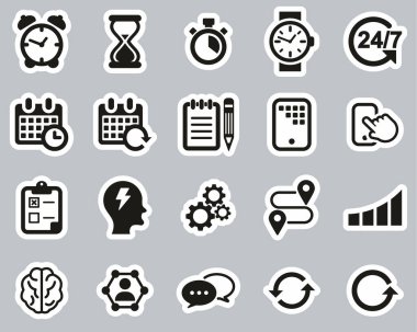 Zaman Yönetimi Simgeleri Siyah & Beyaz Etiketi Büyük Ayarla