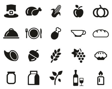 Şükran Günü Tatil Yemeği ve Gelenek Simgeleri Siyah & Beyaz Set Büyük