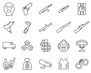 Terörist ya da Suikastçı Simgeleri Siyah ve Beyaz İnce Çizgi Büyük