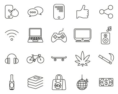 Genç Simgeleri Siyah & Beyaz İnce Çizgi Büyük Ayarla