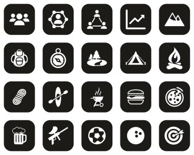 Takım Oluşturma Simgeleri Siyah Düz Dizayn Üzerine Beyaz Büyük