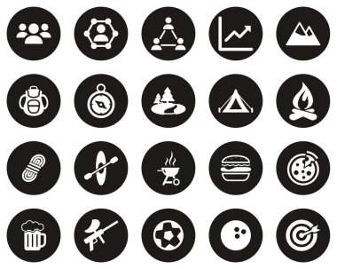 Takım İnşa Simgeleri Siyah Düz Tasarım Çemberi Üzerinde Beyaz Büyük