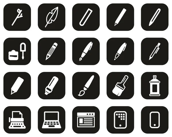 Writing Tools Icons White Black Flat Design Set Big — Stock Vector