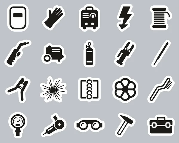 Schweißen Schweißen Ausrüstung Icons Black White Aufkleber Set Big — Stockvektor