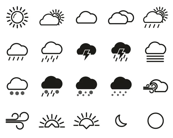 Wetter Ikonen Schwarz Weiß Set Big — Stockvektor