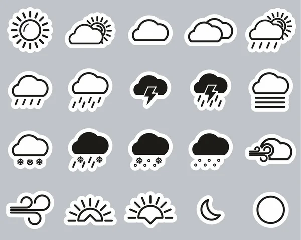 Weather Icons Black White Sticker Set Big — Stock Vector