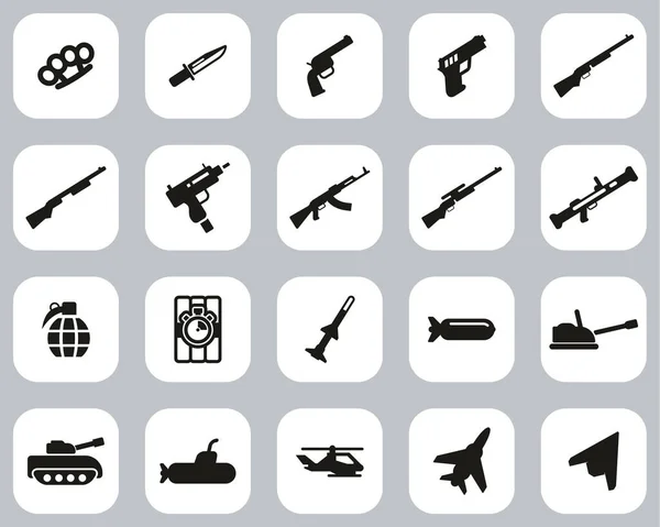 Iconos Armas Conjunto Diseño Plano Blanco Negro Grande — Vector de stock