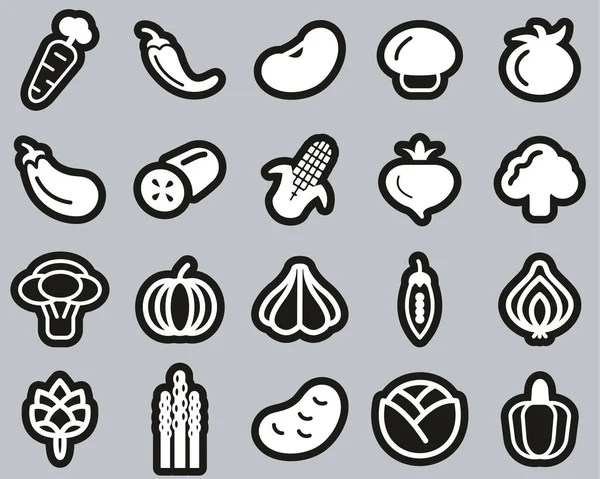 Vegetable Icons White Black Sticker Set Big — 图库矢量图片