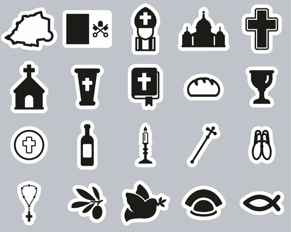 Vaticano País Cultura Iconos Blanco Negro Conjunto Etiquetas Engomadas Grande — Vector de stock