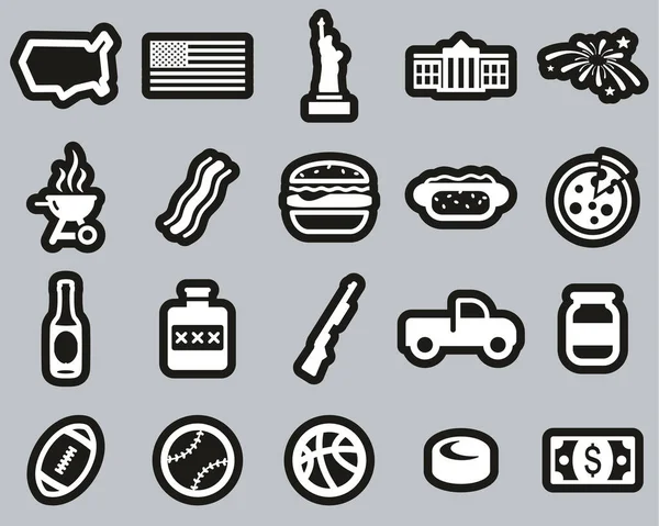Usa Country Culture Icons White Black Sticker Set Big — 图库矢量图片