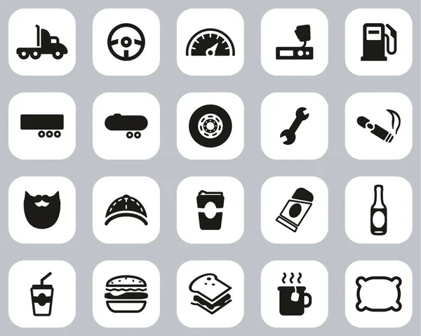 Truck Driver Icons Black White Flat Design Set Big — Stock Vector