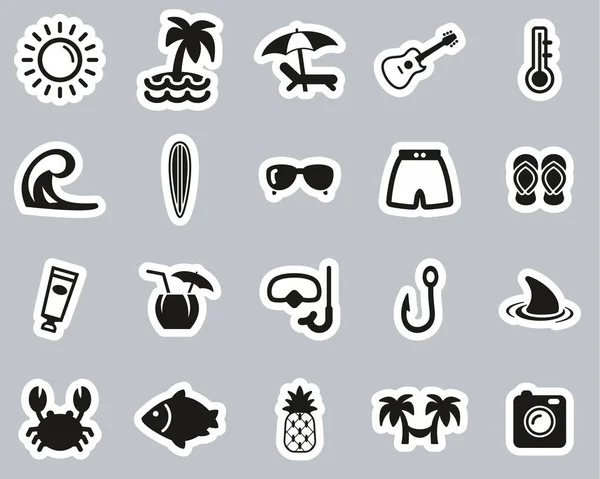 Conjunto Etiquetas Engomadas Blanco Negro Tropical Lifestyle Icons Big — Vector de stock