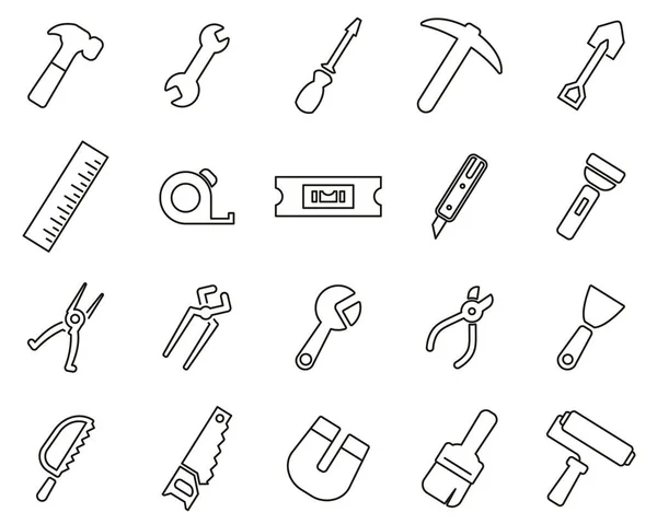 Tools Icons Black White Thin Line Set Groß — Stockvektor