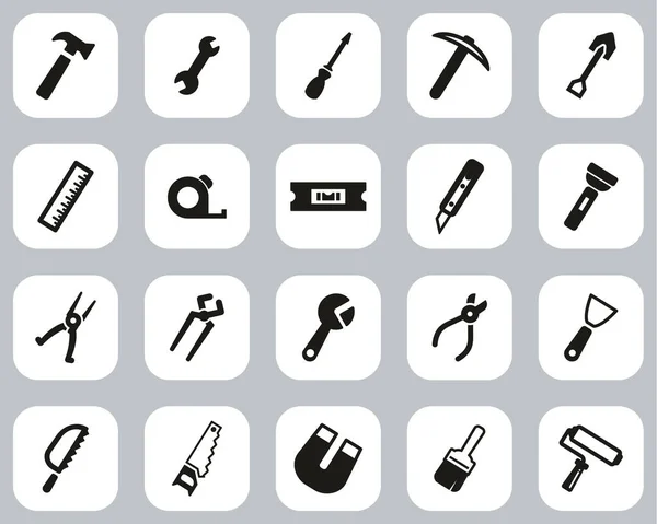 Tools Icons Schwarz Weiß Flaches Design Set Groß — Stockvektor