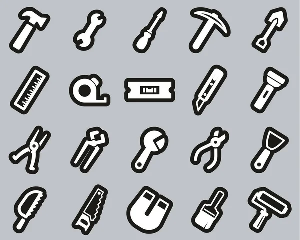 Tools Icons Weiß Auf Schwarz Aufkleber Set Big — Stockvektor