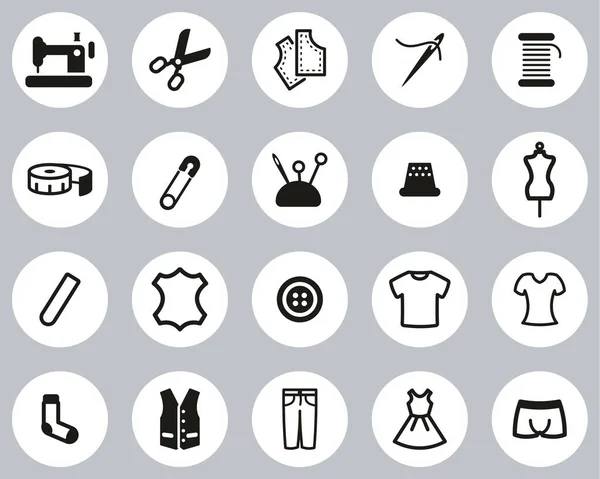 Tailor Shop Icons Black White Flat Design Circle Set Big — Stock Vector