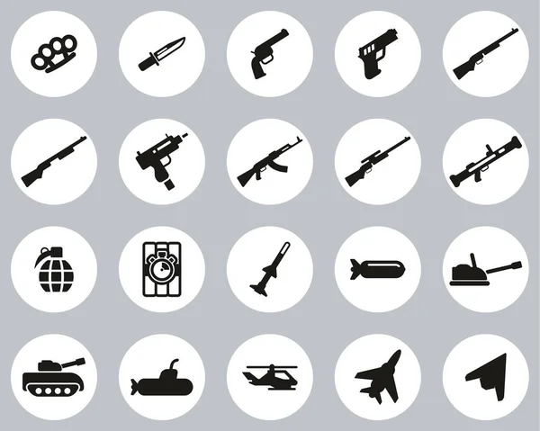 Weapons Icons Black White Flat Design Circle Set Big Vector Graphics