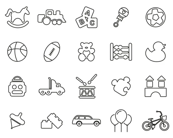 Toys Icons Black & White Thin Line Set Big — Stock Illustration Toys Icons Black White Thin Line Set Big Royalty Free Stock Vectors
