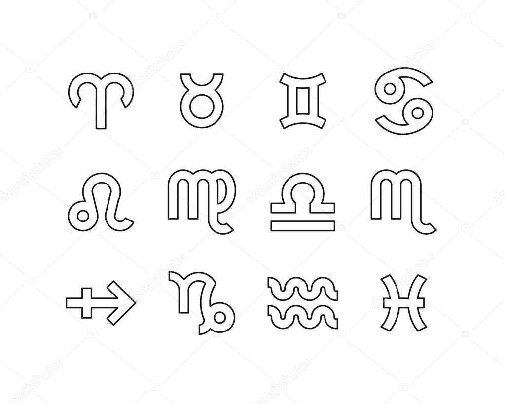 Zodiac Symbols Icons Black & White Thin Line Set Big