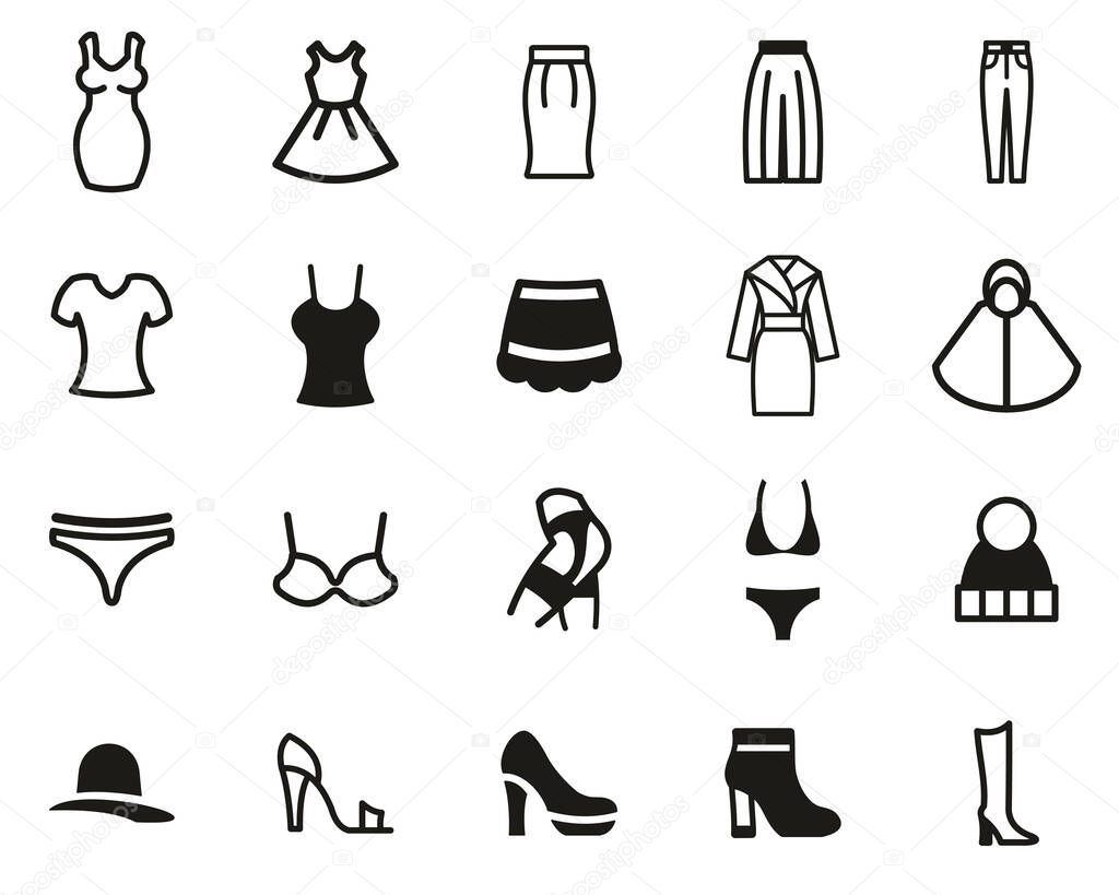 Woman s Clothing Icons Black & White Set Big
