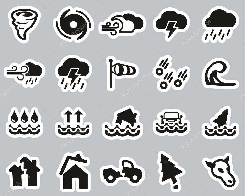Tornado Or Hurricane Icons Black & White Sticker Set Big