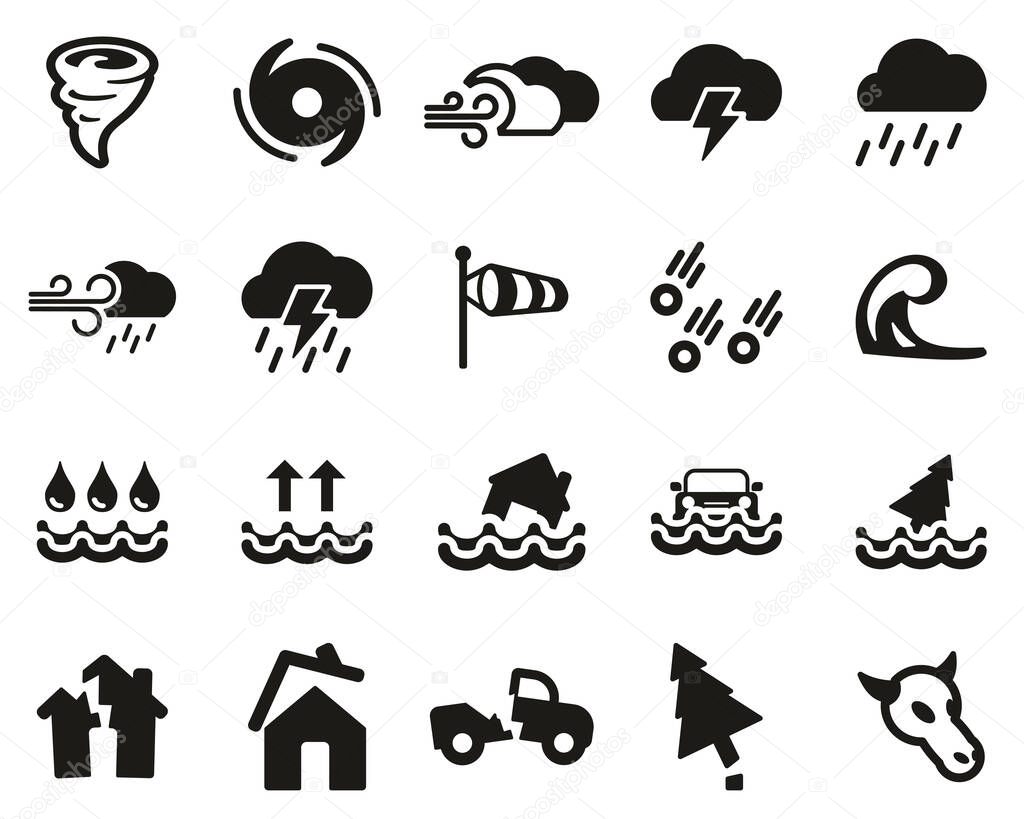 Tornado Or Hurricane Icons Black & White Set Big