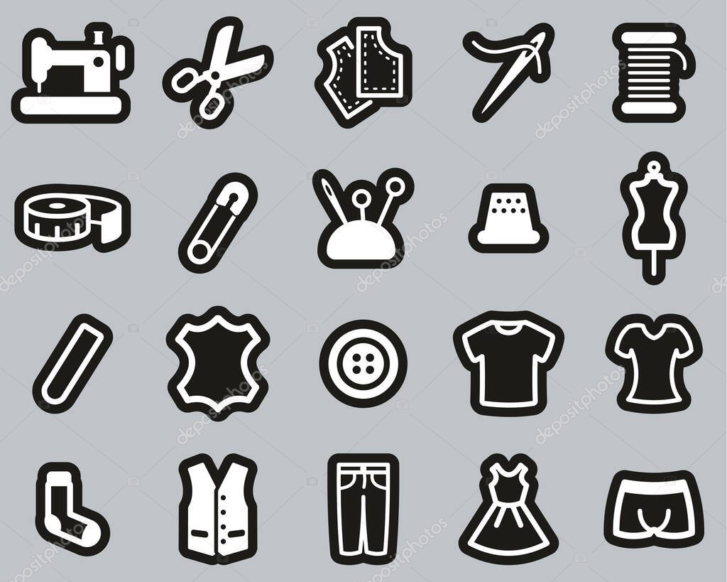Tailor Shop Icons White On Black Sticker Set Big