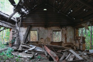 Ruins of old abandoned wooden house clipart