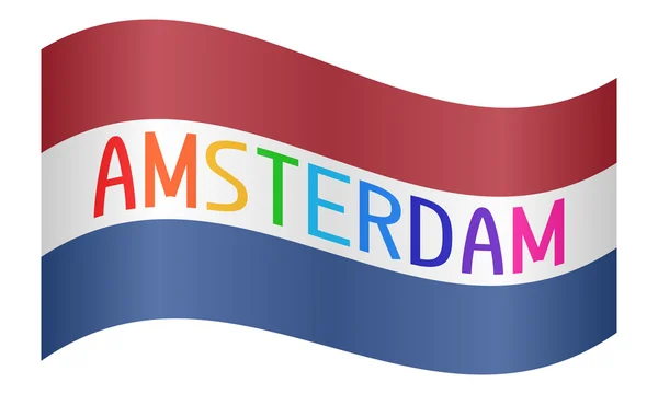 흰색에 여러 단어 암스테르담 물결치는 네덜란드 깃발 — 스톡 벡터