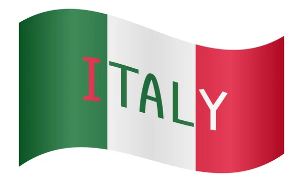 Italiensk flagg viftande med ordet Italien på vit — Stock vektor