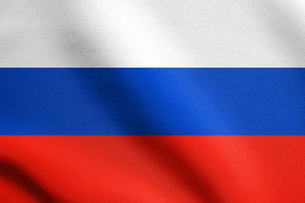 Rysk flagga vajande i vinden med tyg textur — Stockfoto
