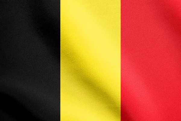 Flagga Belgien viftande i vind med tyg textur — Stockfoto