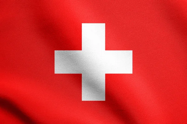 Flagga Schweiz viftande med tyg textur — Stockfoto