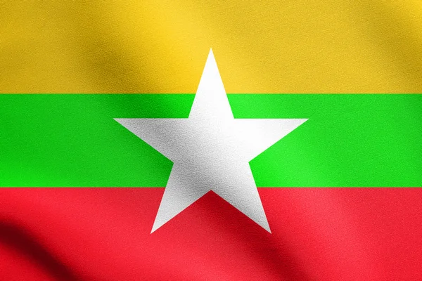 Bandera de Myanmar ondeando en viento con textura de tela — Foto de Stock