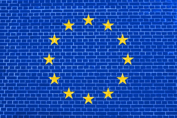 Drapeau de l'Europe sur fond de texture de mur de briques — Photo