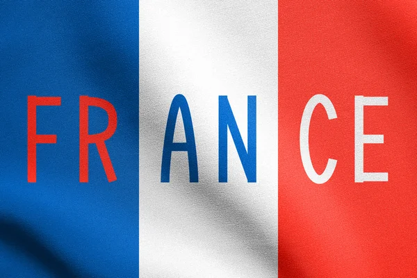 Bandera de Francia y palabra Francia con textura de tela —  Fotos de Stock