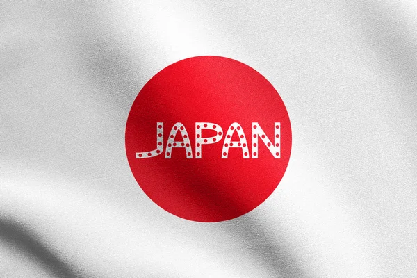 Japanische Flagge und japanisches Wort mit Textilstruktur — Stockfoto