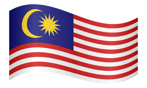 Bendera Malaysia melambaikan tangan pada latar belakang putih - Stok Vektor