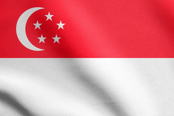 Flag of Singapore waving with fabric texture — Stock Photo, Image