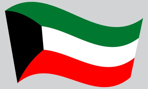 회색 배경에 물결치는 쿠웨이트의 국기 — 스톡 벡터