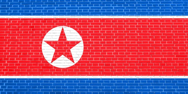 Téglafalnak Textúra, KNDK Észak-koreai zászló — Stock Fotó