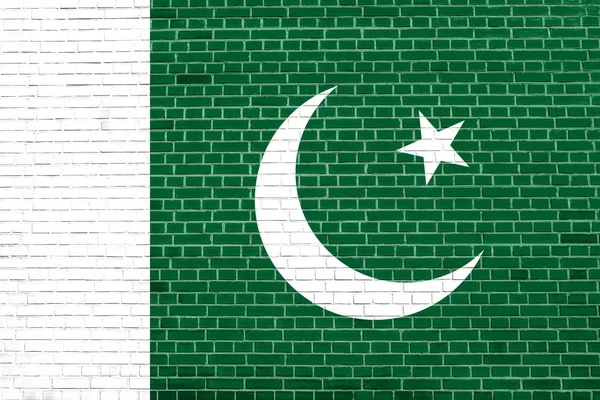 Pakistans flagga på tegel vägg textur bakgrund — Stockfoto